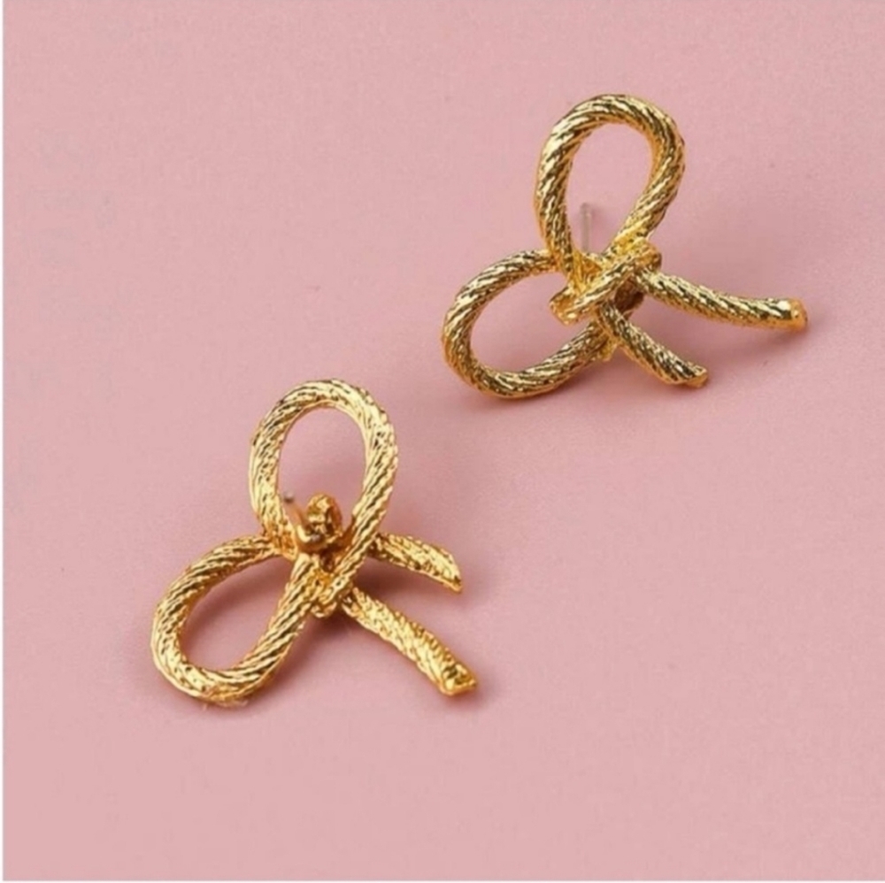 Gold Plated Textured Rope Bow Earrings NWT